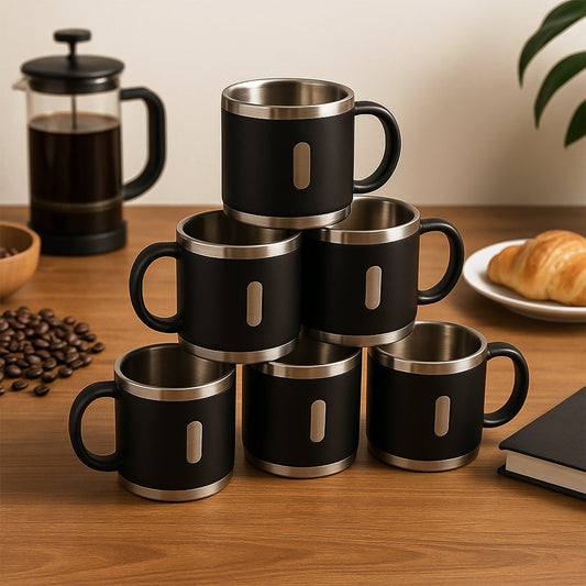 Apex Premium Stainless Steel Double Wall Coffee Mug Gift Set (6 Pc / 150 ML)