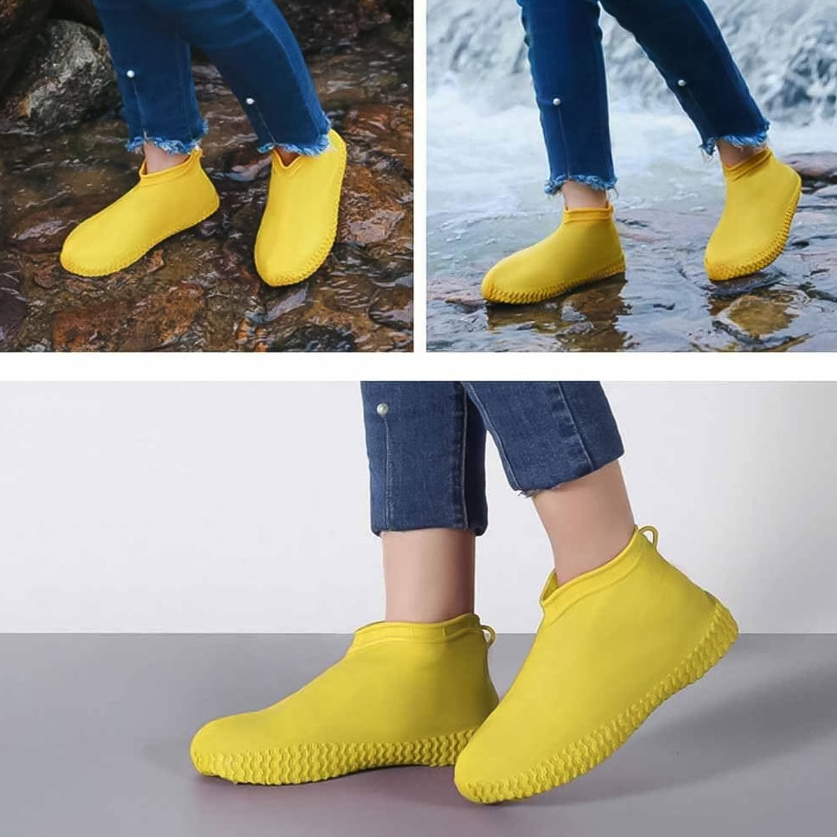 Yellow Non-Slip Silicone Rain Shoe Cover – Waterproof Foldable Anti-Skid (1 Pair)