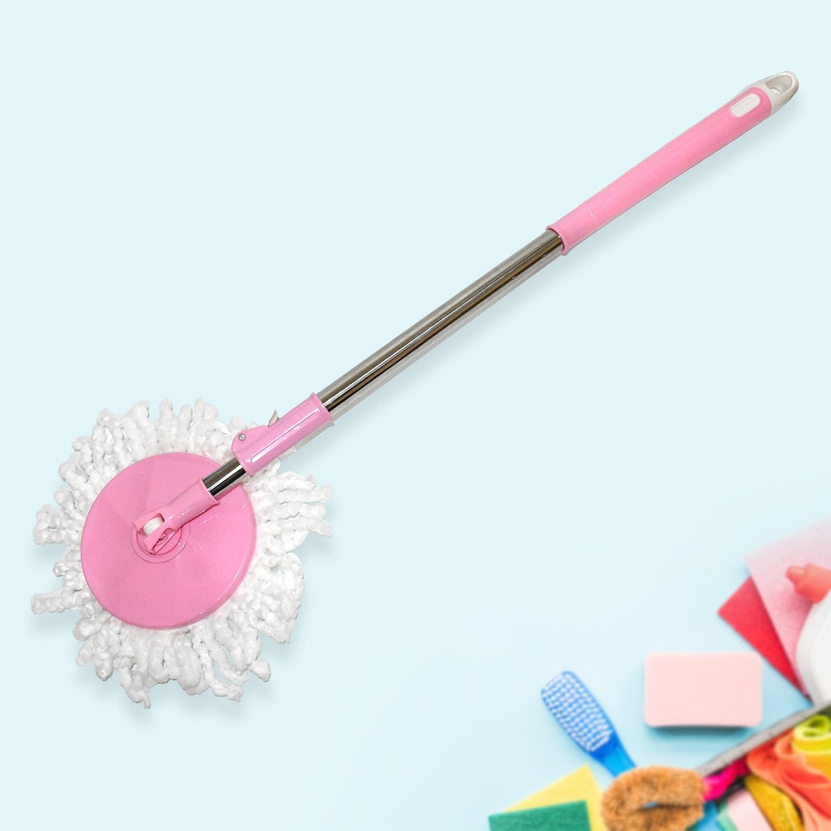 Stainless Steel 360° Rotating Mop with Microfiber Head & Adjustable Rod