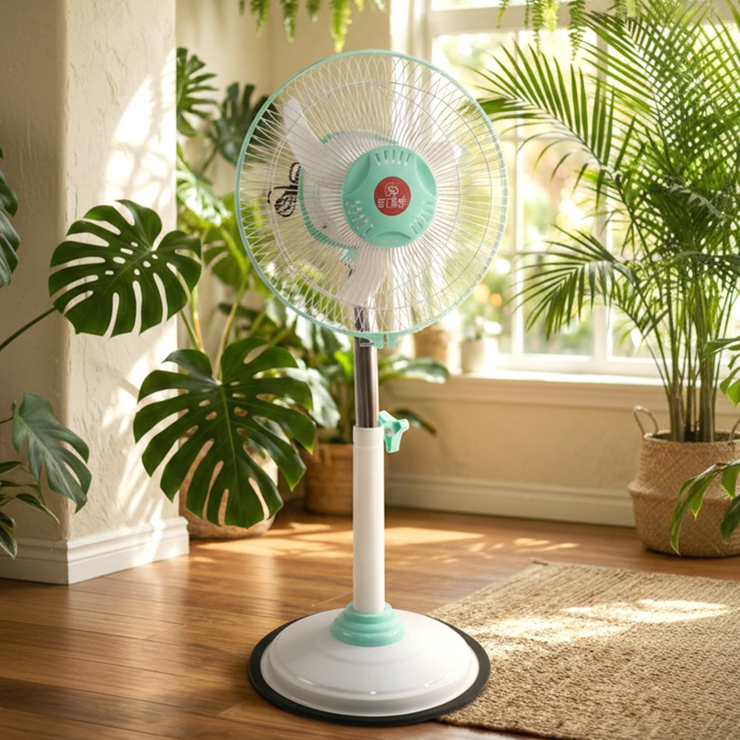  12V DC Hybrid Pedestal Table Fan (Adapter Not Include) - in-use lifestyle shot