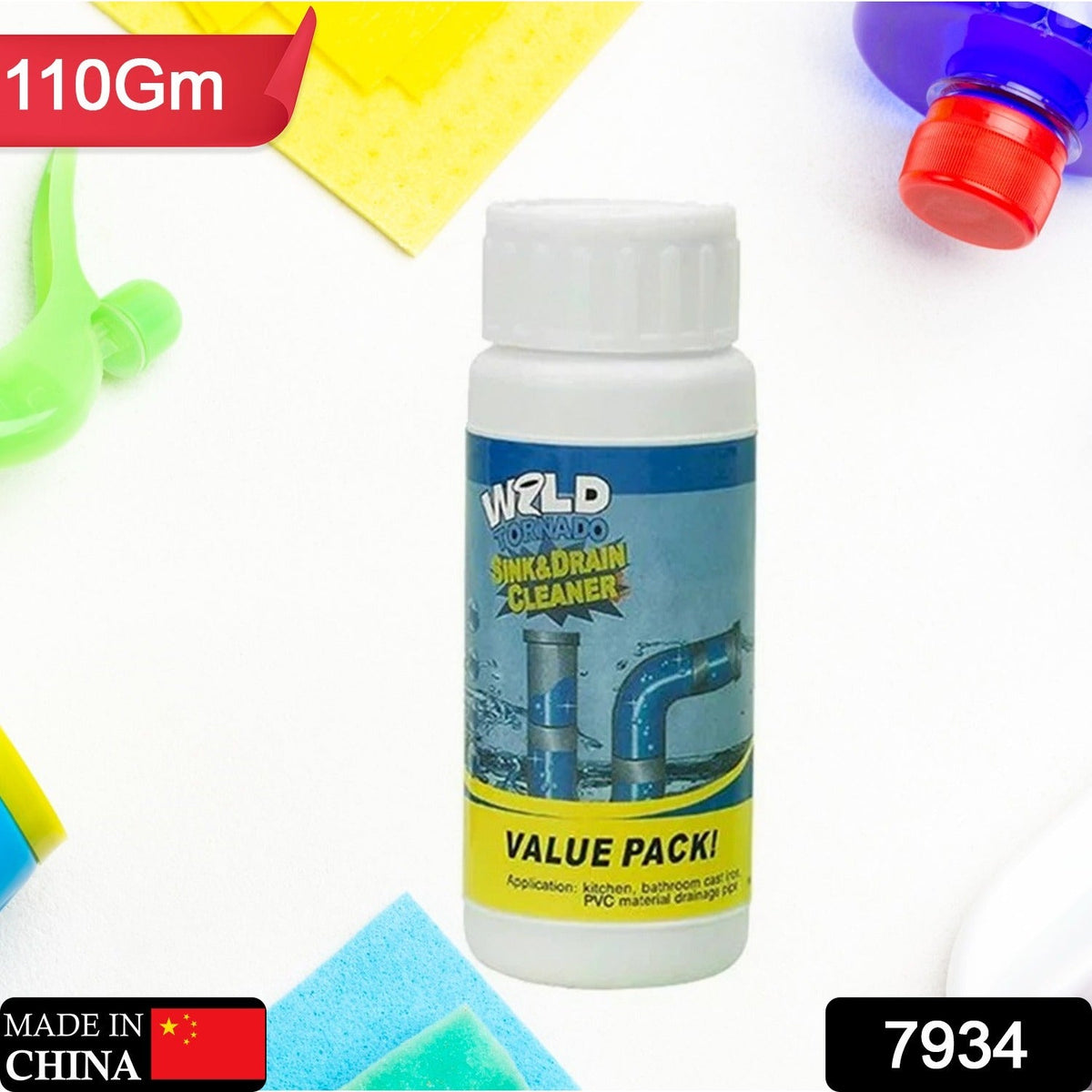 Chemical powder for removing clogs from pipes