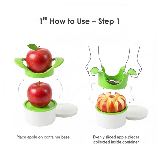 Apex Apple Cutter with Container – Unbreakable ABS Body & Stainless Steel Blades
