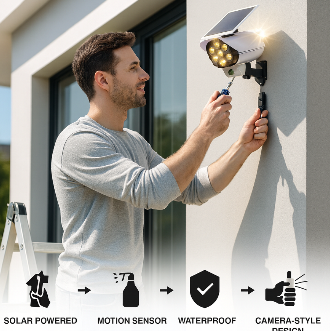 Solar Light Outdoor Motion Sensor Security Camera Shaped Dummy Wall Lamp (1 Pc)