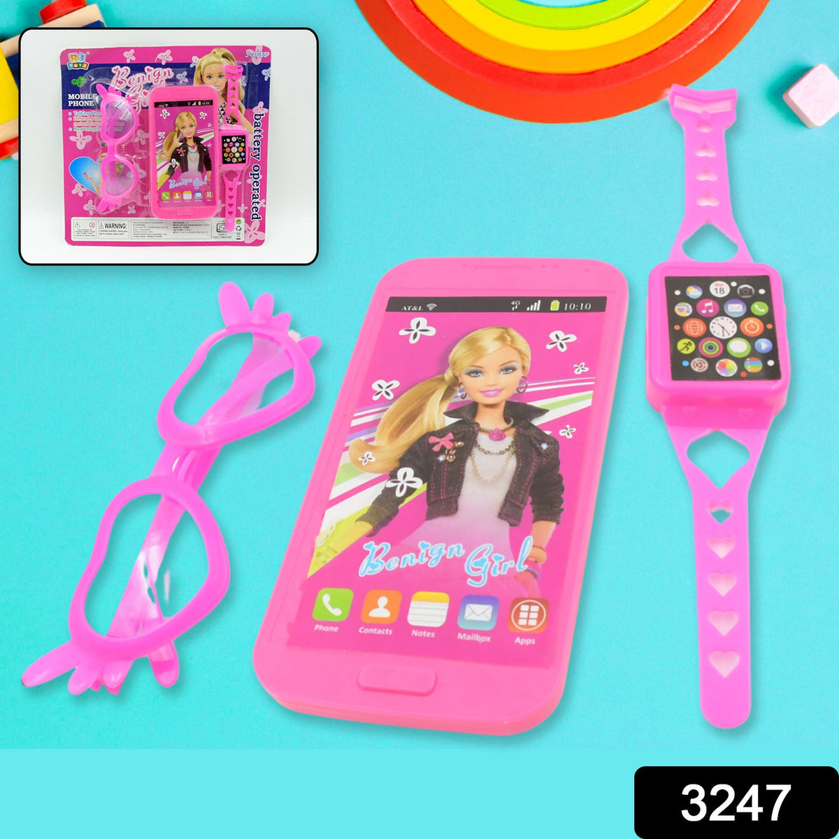 Barbie Musical Phone, Watch & Glasses Play Set for Girls (3 Pc, Battery-Free)