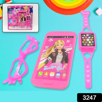 Barbie Musical Phone, Watch & Glasses Play Set for Girls (3 Pc, Battery-Free)