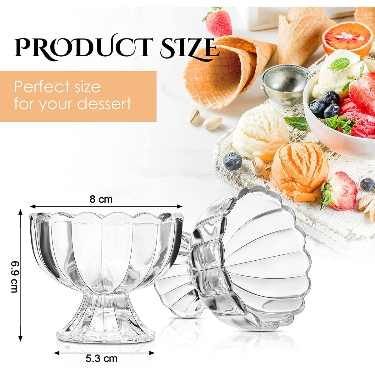 Serving Dessert Bowl Set - 6pcs Ice Cream, Salad, and Fruit Bowls (Brown Box)