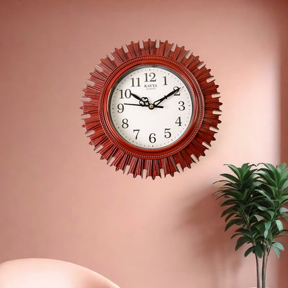 Wooden Look Round Wall Clock – Battery Operated Easy-to-Read Design for Home/Office
