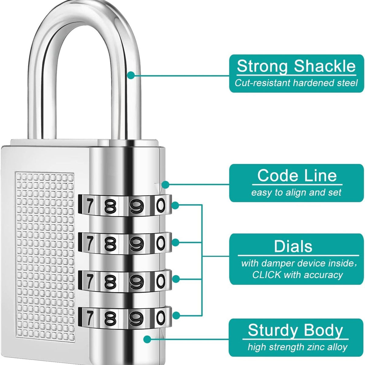 Heavy-Duty 4-Digit Resettable Combination Padlock (1 Pc)