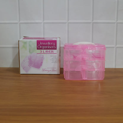 3-Tier Transparent Craft Storage Box with 18 Adjustable Compartments