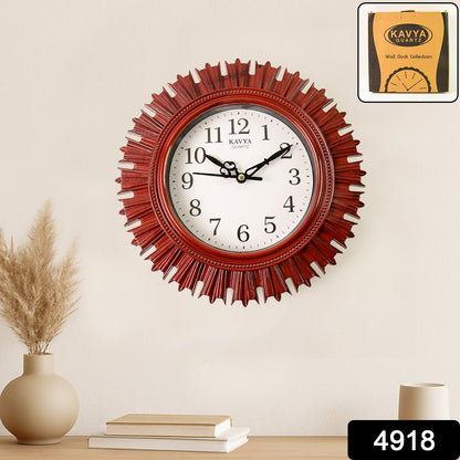 Wooden Look Round Wall Clock – Battery Operated Easy-to-Read Design for Home/Office