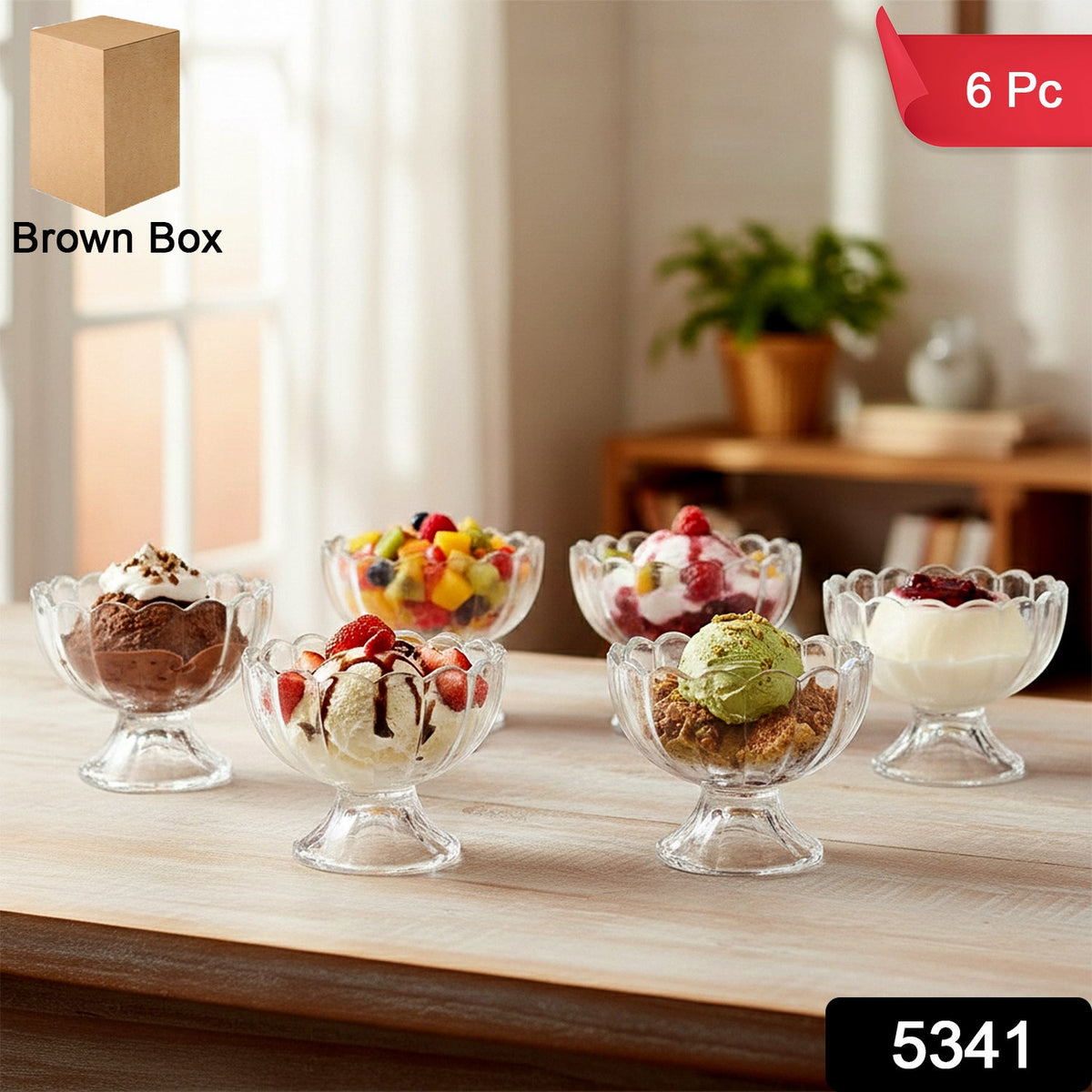 Serving Dessert Bowl Set - 6pcs Ice Cream, Salad, and Fruit Bowls (Brown Box)