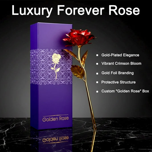 24K Artificial Golden Rose / Gold Red Rose with Gift Box (10 inches)